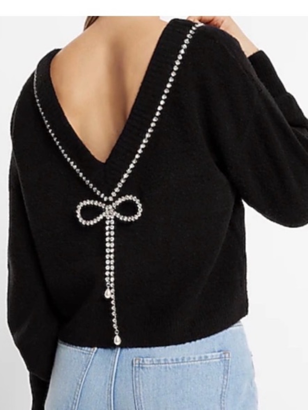 Express Wool Blend Reversible Sweater Crystal-Style Trim